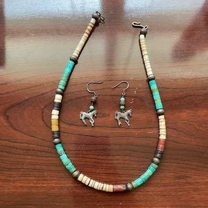 Turquoise and Tan Necklace with Earings